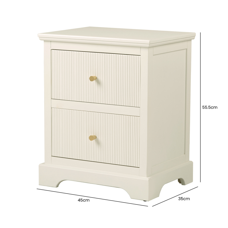 Lindon 2 Drawer Bedside Cabinet White with Gold Handles