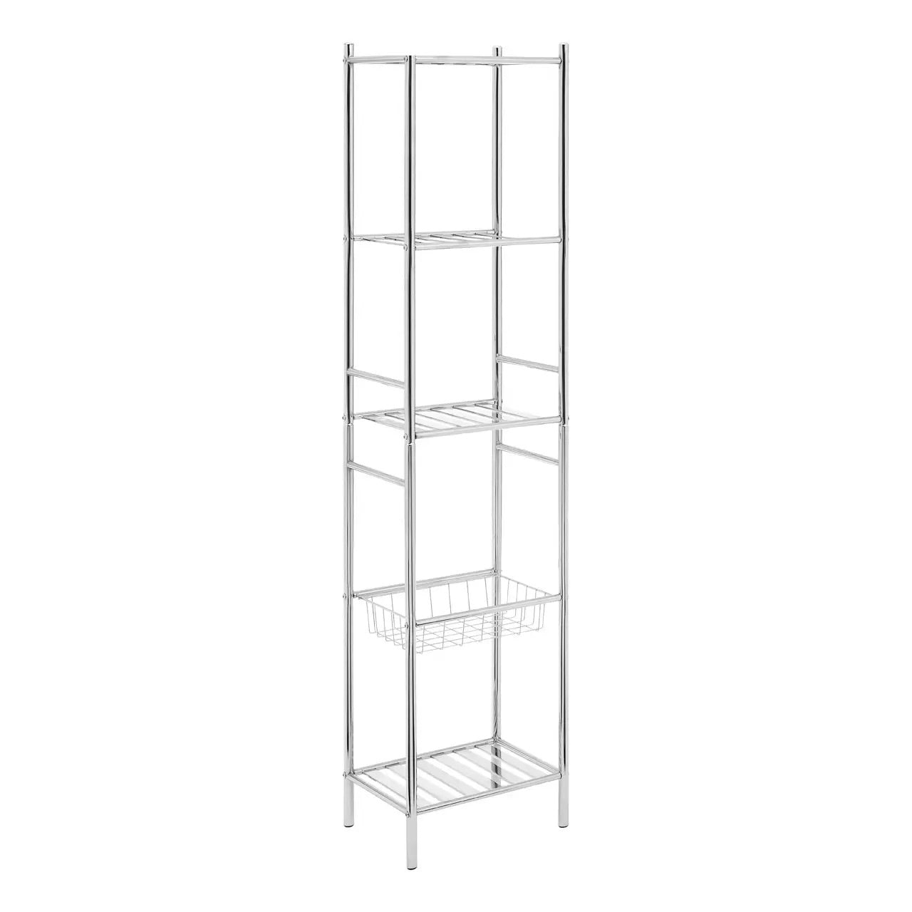 5 Tier Chrome Shelf Unit With Basket