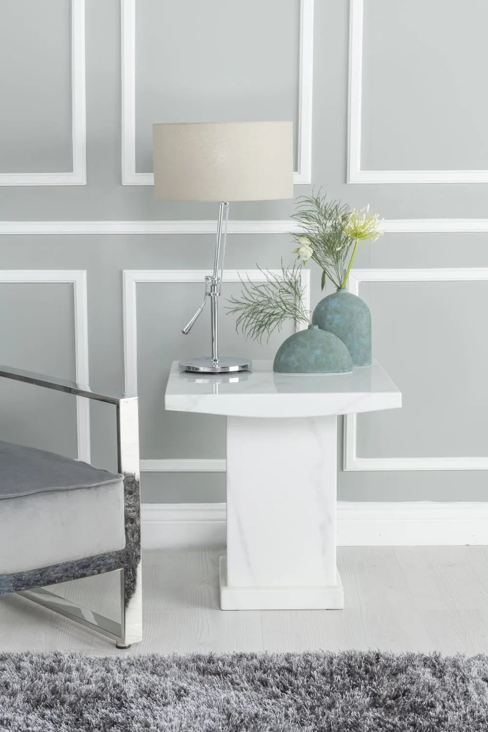 Athena Marble Lamp Table White