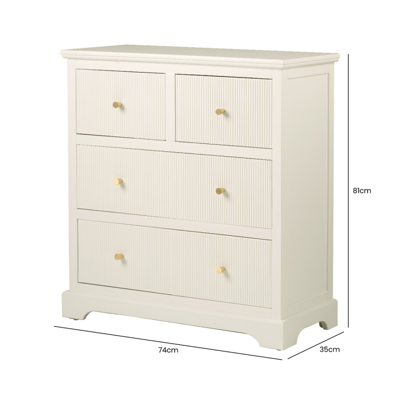 Lindon 4 Drawer Chest Cabinet White with Gold Handles