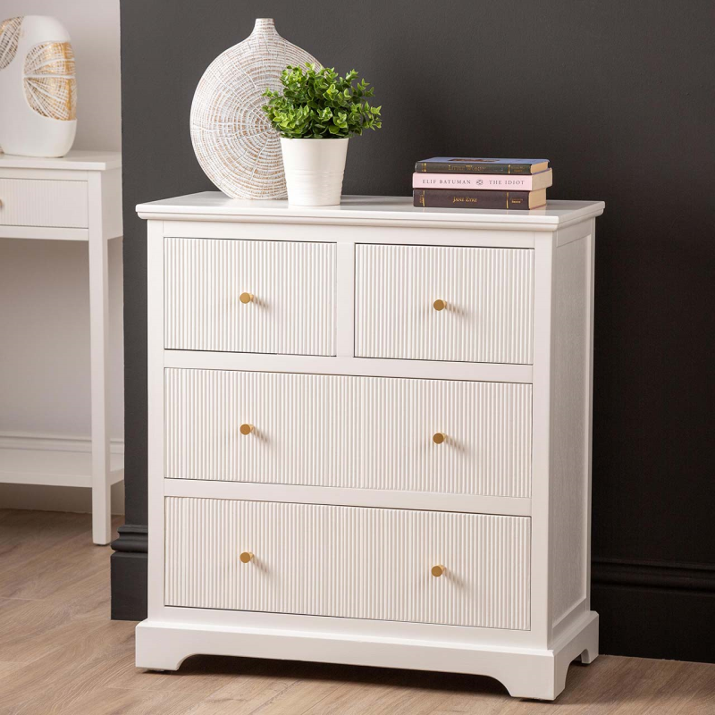 Lindon 4 Drawer Chest Cabinet White with Gold Handles