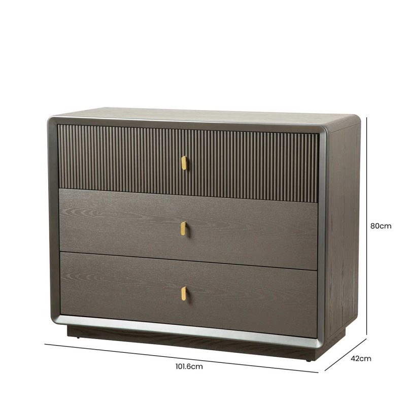 Amelie Smoke Grey Elm 3 Drawer Chest