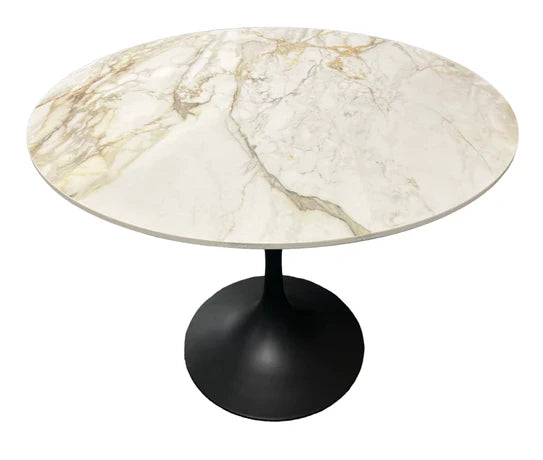 Bentley 90cm Gold Round Ceramic Dining Table With Black Base