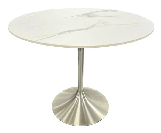 Bentley 90cm Gold Round Ceramic Dining Table With Chrome Base