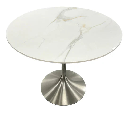 Bentley 90cm Gold Round Ceramic Dining Table With Chrome Base