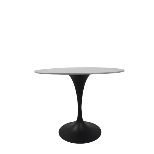 Bentley 90cm Grey Round Ceramic Dining Table With Black Base