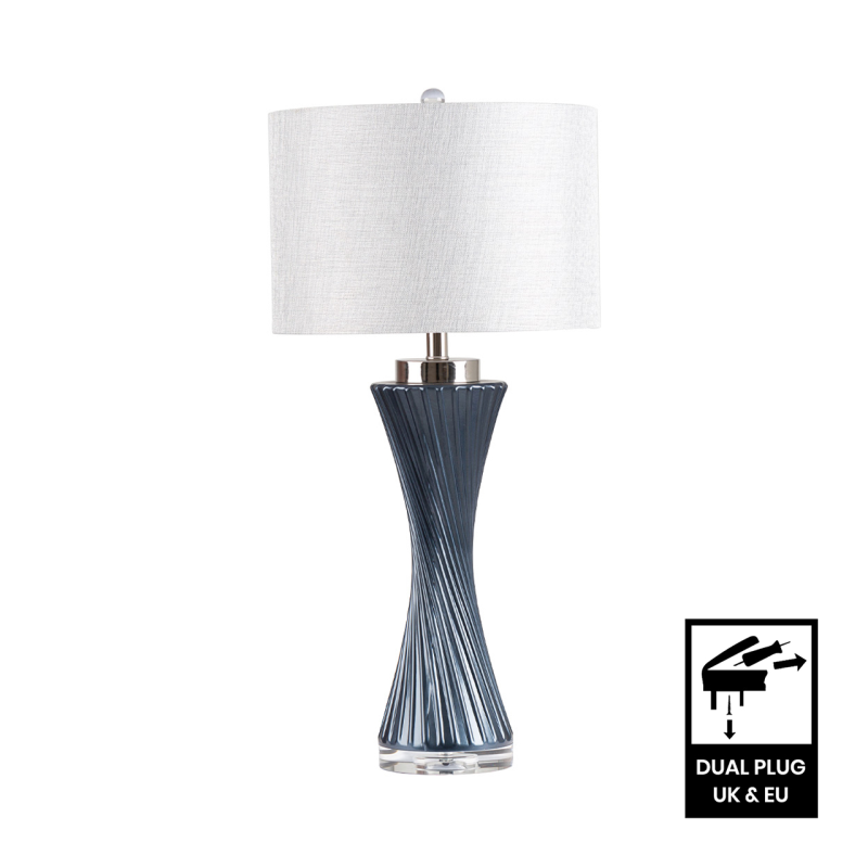 78cm Dark Blue Twist Table Lamp with Grey Linen Shade