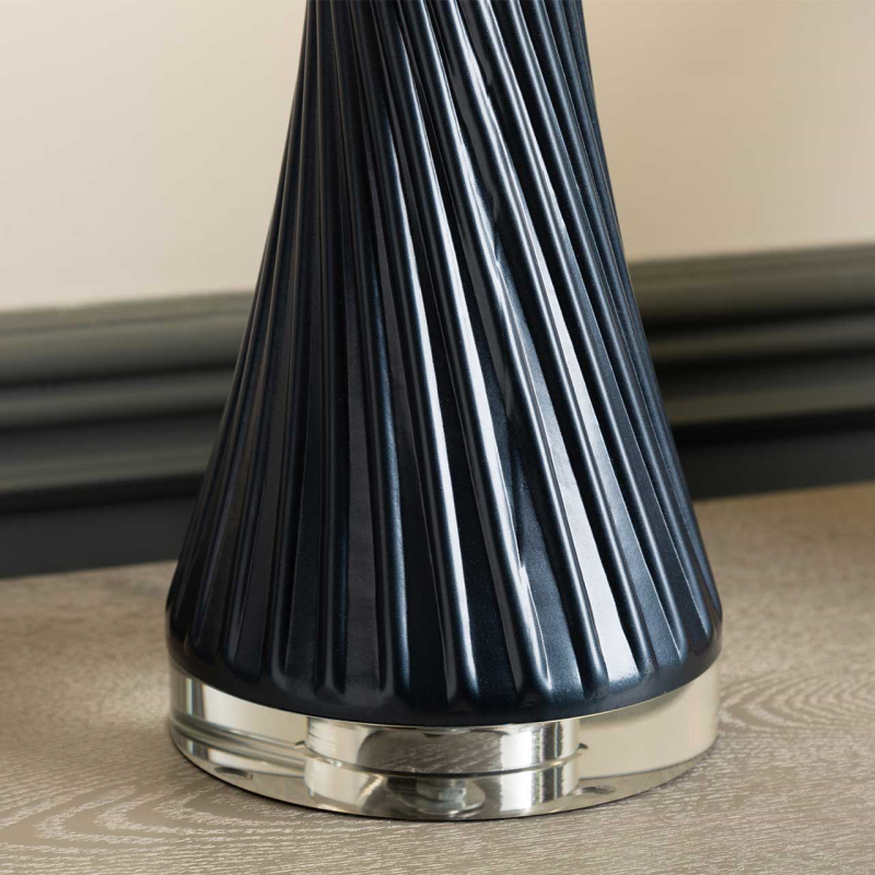 78cm Dark Blue Twist Table Lamp with Grey Linen Shade