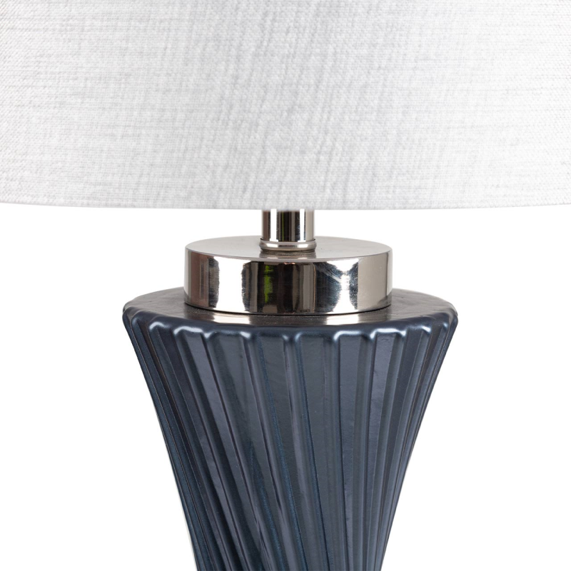 78cm Dark Blue Twist Table Lamp with Grey Linen Shade