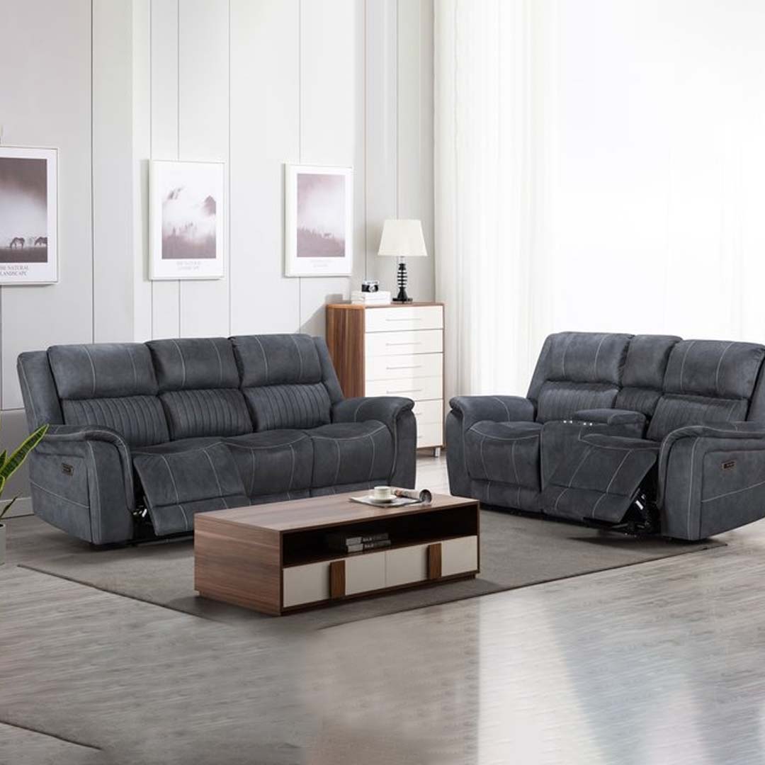 Cassa Velvet Recliner Sofa Set in Grey