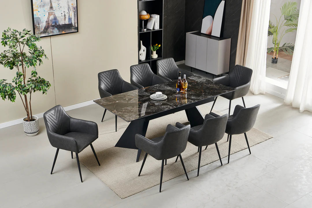 Chicago 160-200cm Black Gold Ceramic Extendable Dining Table
