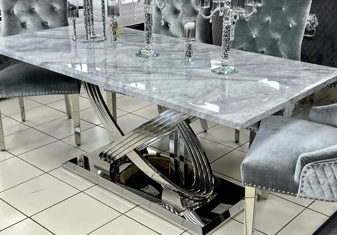 Elina 180cm Grey Marble Dining Table
