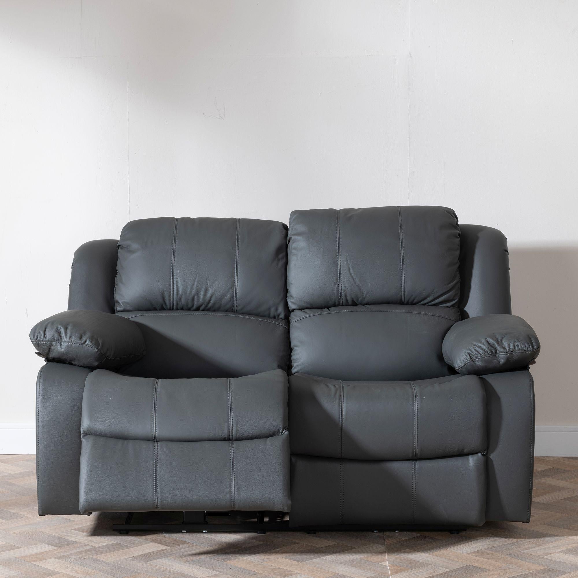 Helena Grey Leather 2 Seater Recliner Sofa