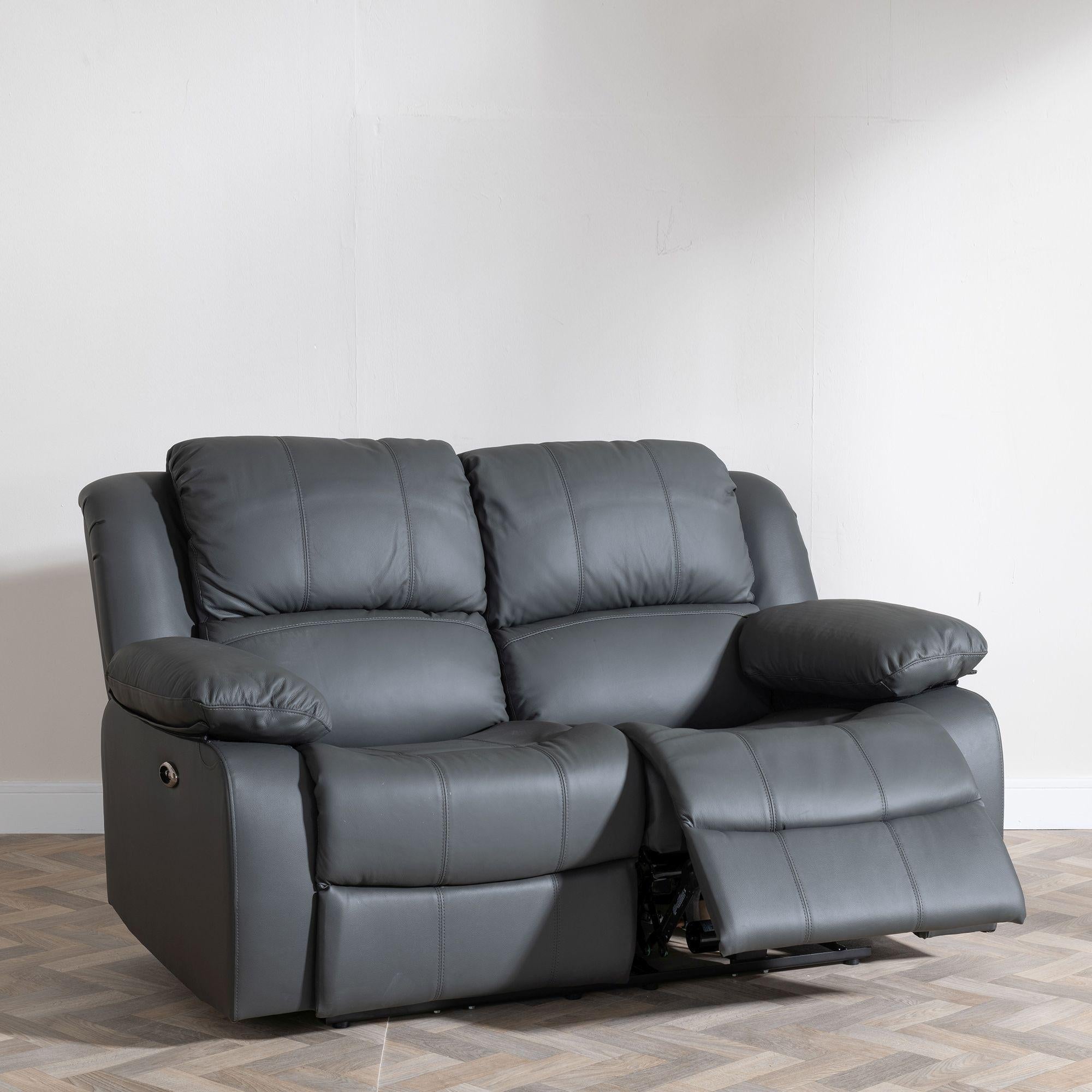 Helena Grey Leather 2 Seater Recliner Sofa