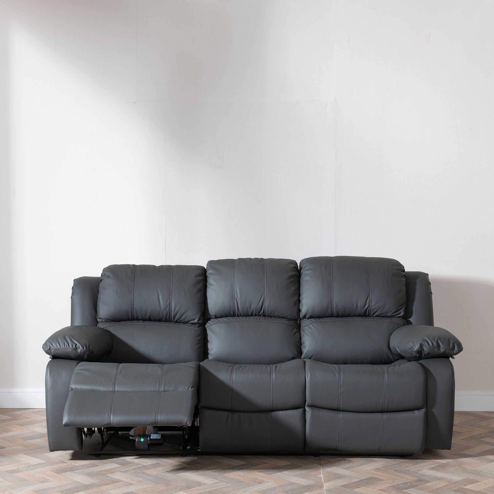 Helena Grey Leather 3 Seater Recliner Sofa