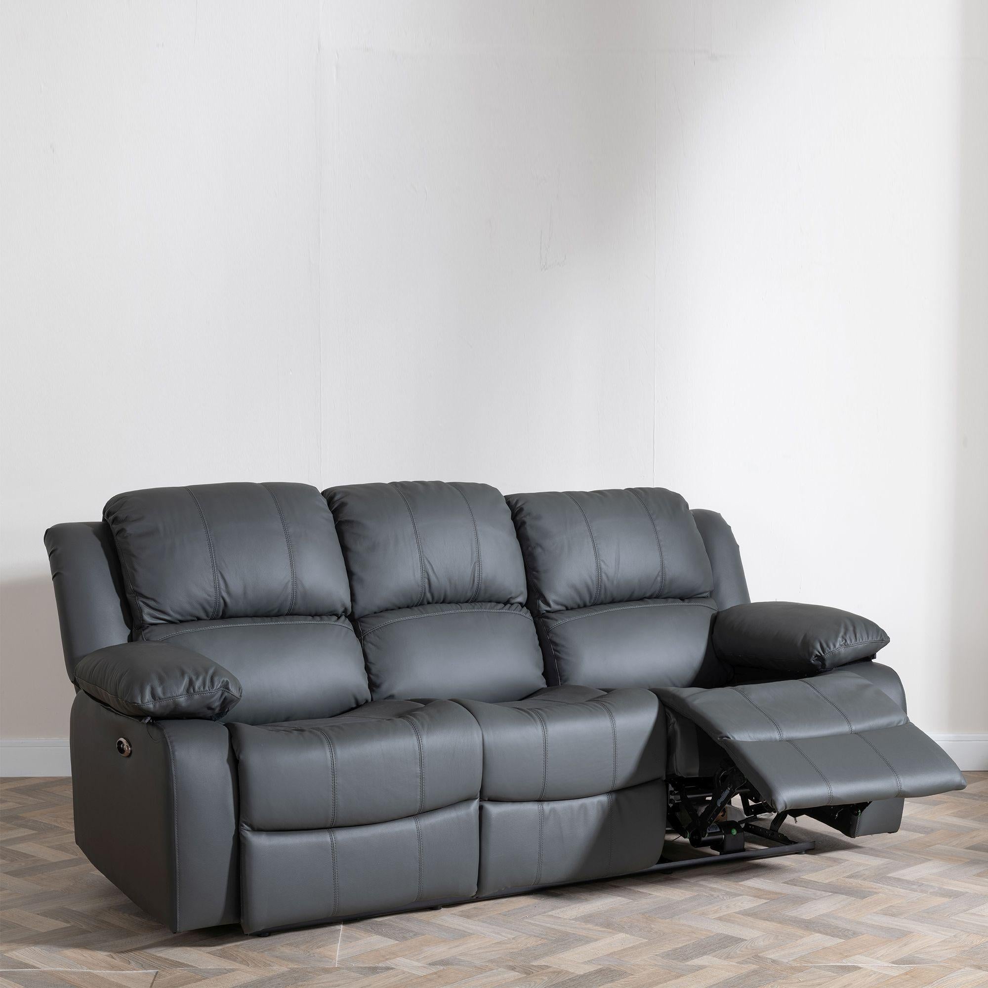 Helena Grey Leather 3 Seater Recliner Sofa