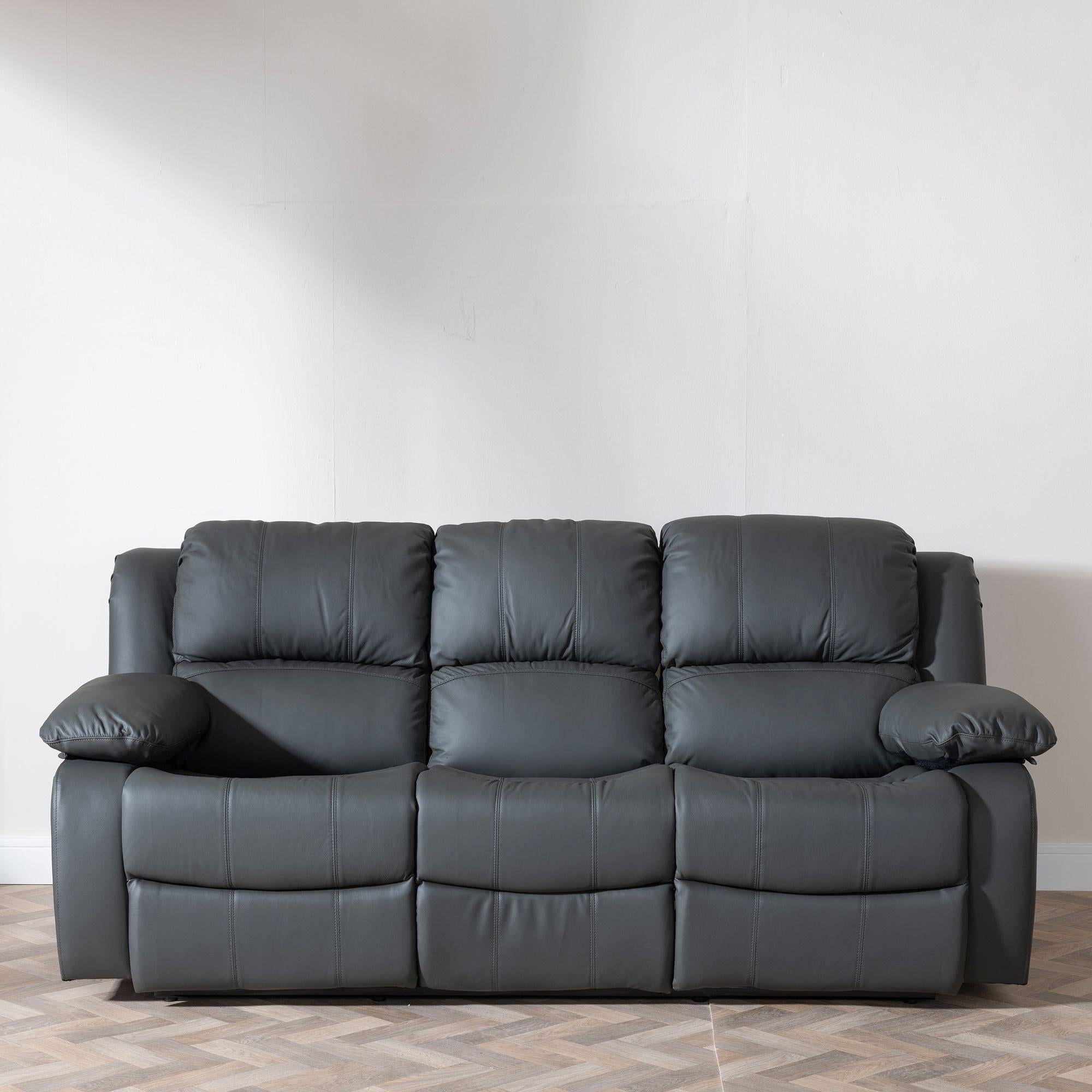 Helena Grey Leather 3 Seater Recliner Sofa