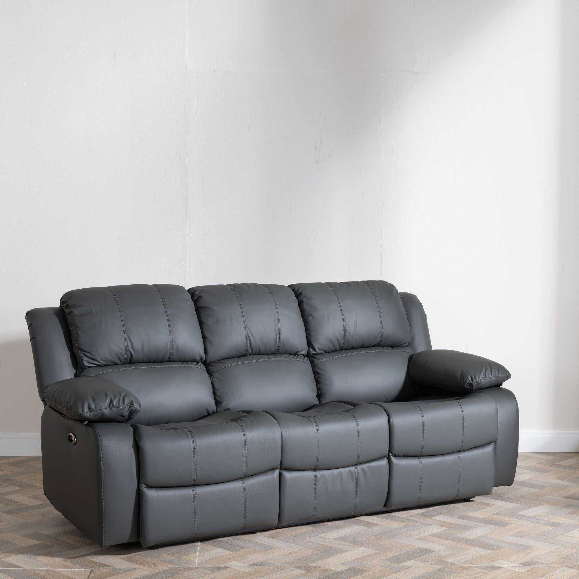 Helena Grey Leather 3 Seater Recliner Sofa