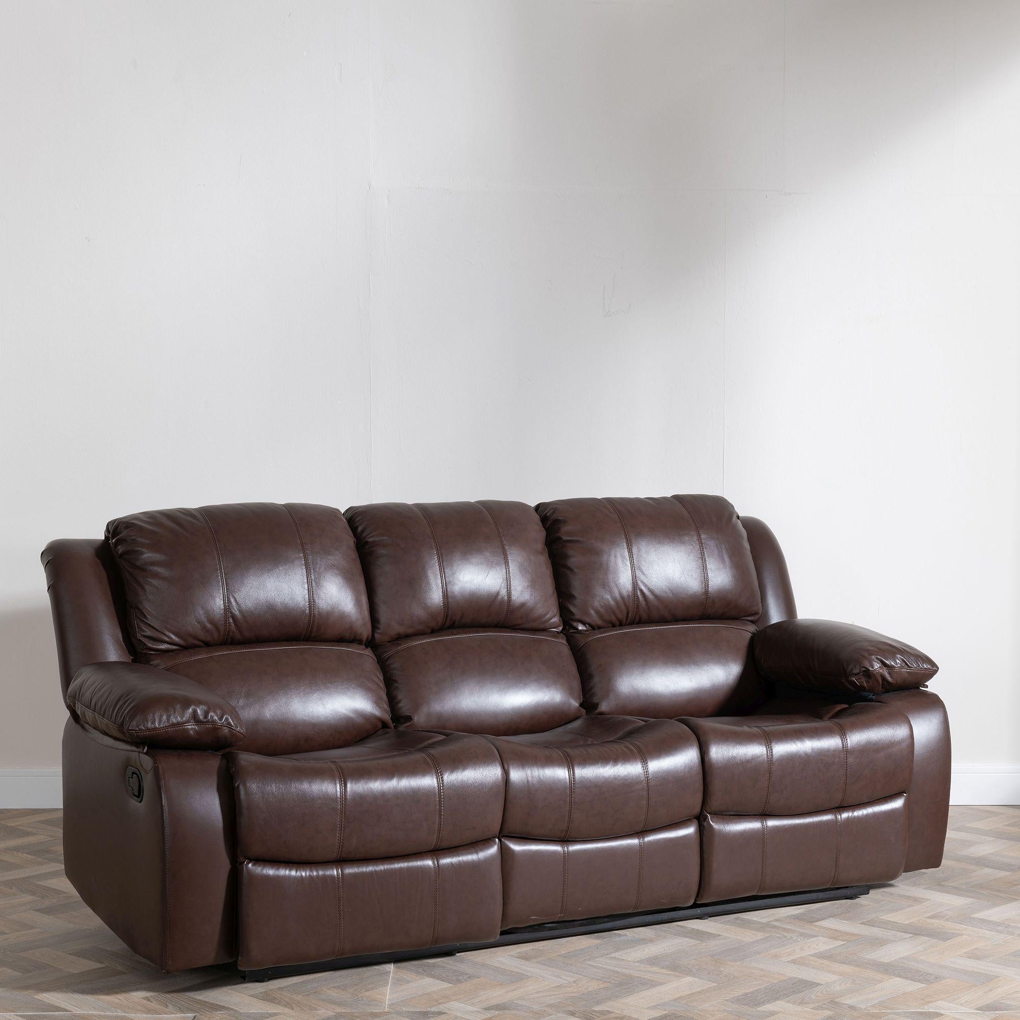 Helena Brown Leather 3 Seater Recliner Sofa