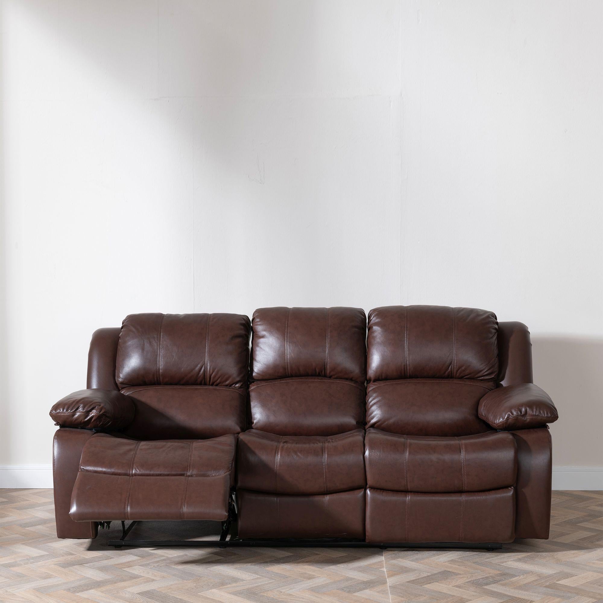 Helena Brown Leather 3 Seater Recliner Sofa