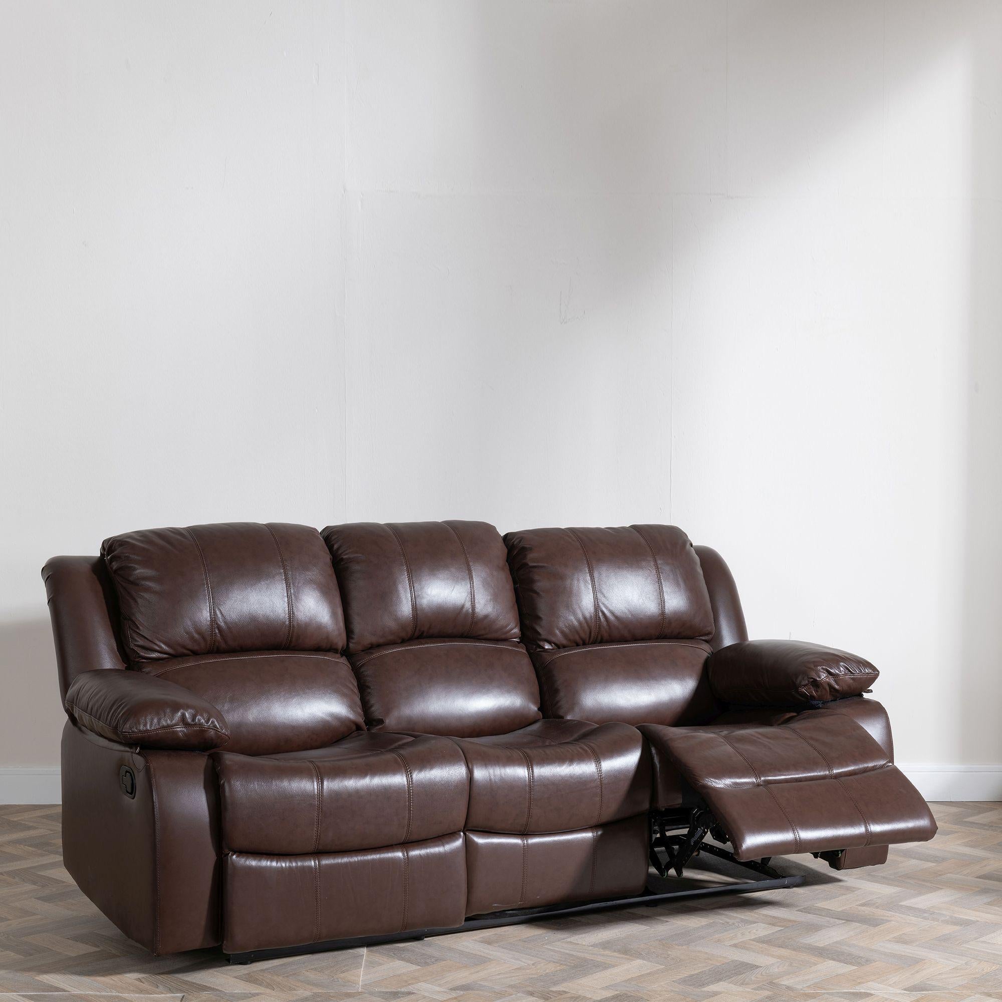 Helena Brown Leather 3 Seater Recliner Sofa