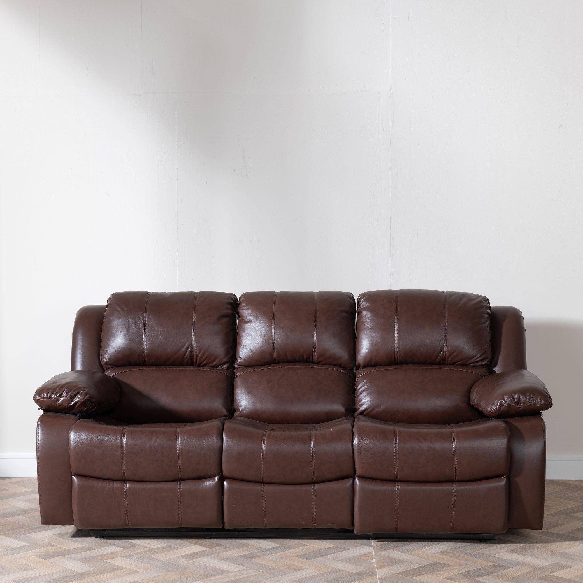 Helena Brown Leather 3 Seater Recliner Sofa