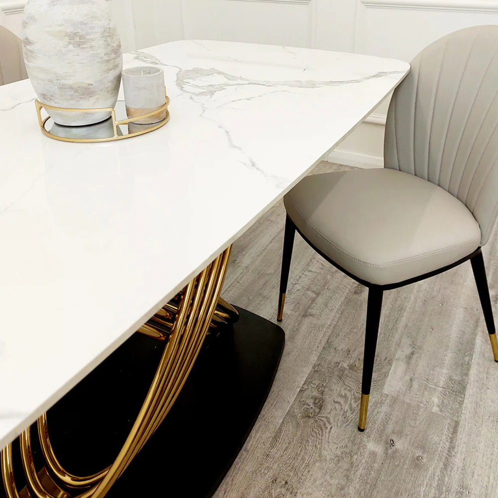 Orion Gold 180cm Sintered Stone Dining Table With Polar White Top