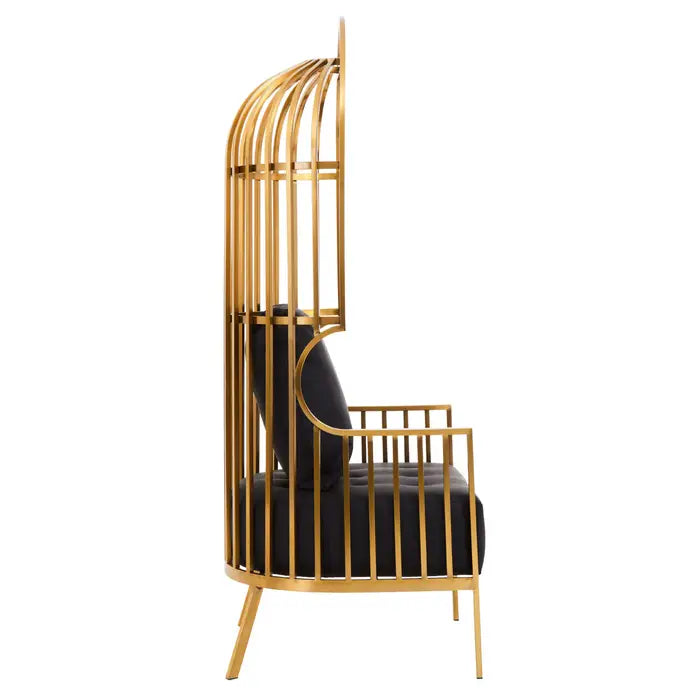 Eliza Brushed Gold Dome Cage Leather Chair