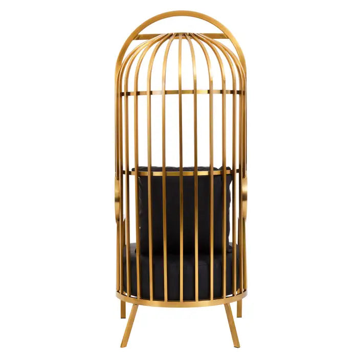 Eliza Brushed Gold Dome Cage Leather Chair