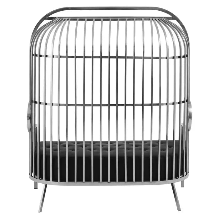 Eliza Leather Two Seat Silver Dome Cage Sofa