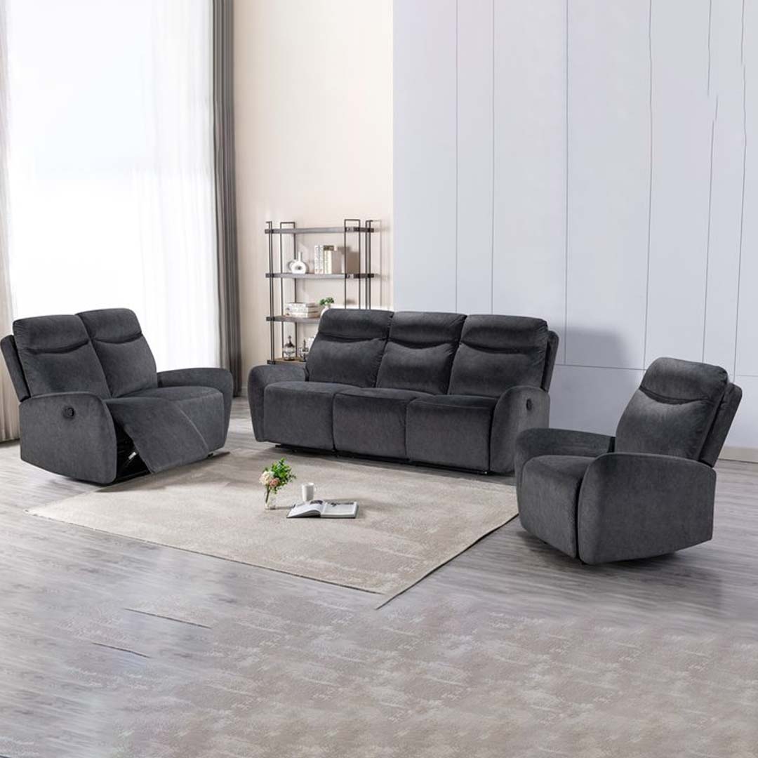 Ricardo Velvet Recliner Sofa Set in Dark Grey