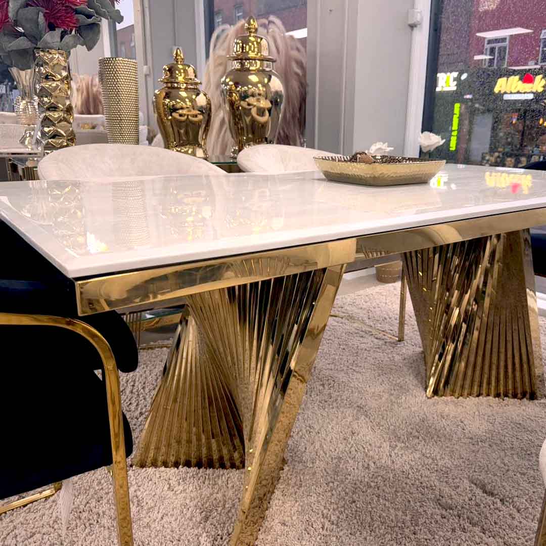 Ravello 180cm Gold Dining Table With Porado Gold Chairs