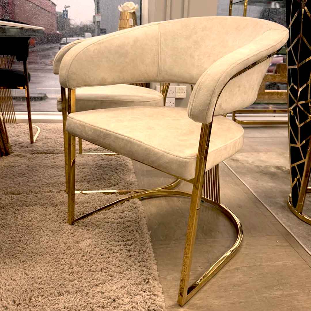 Ravello 180cm Gold Dining Table With Porado Gold Chairs