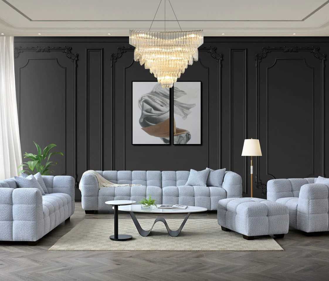 4 Seater Aluxo Tribeca Sofa Range In Pearl Boucle Fabric