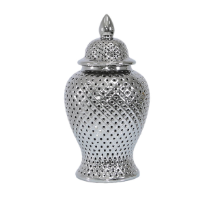 61cm Silver Ceramic Ginger Jar