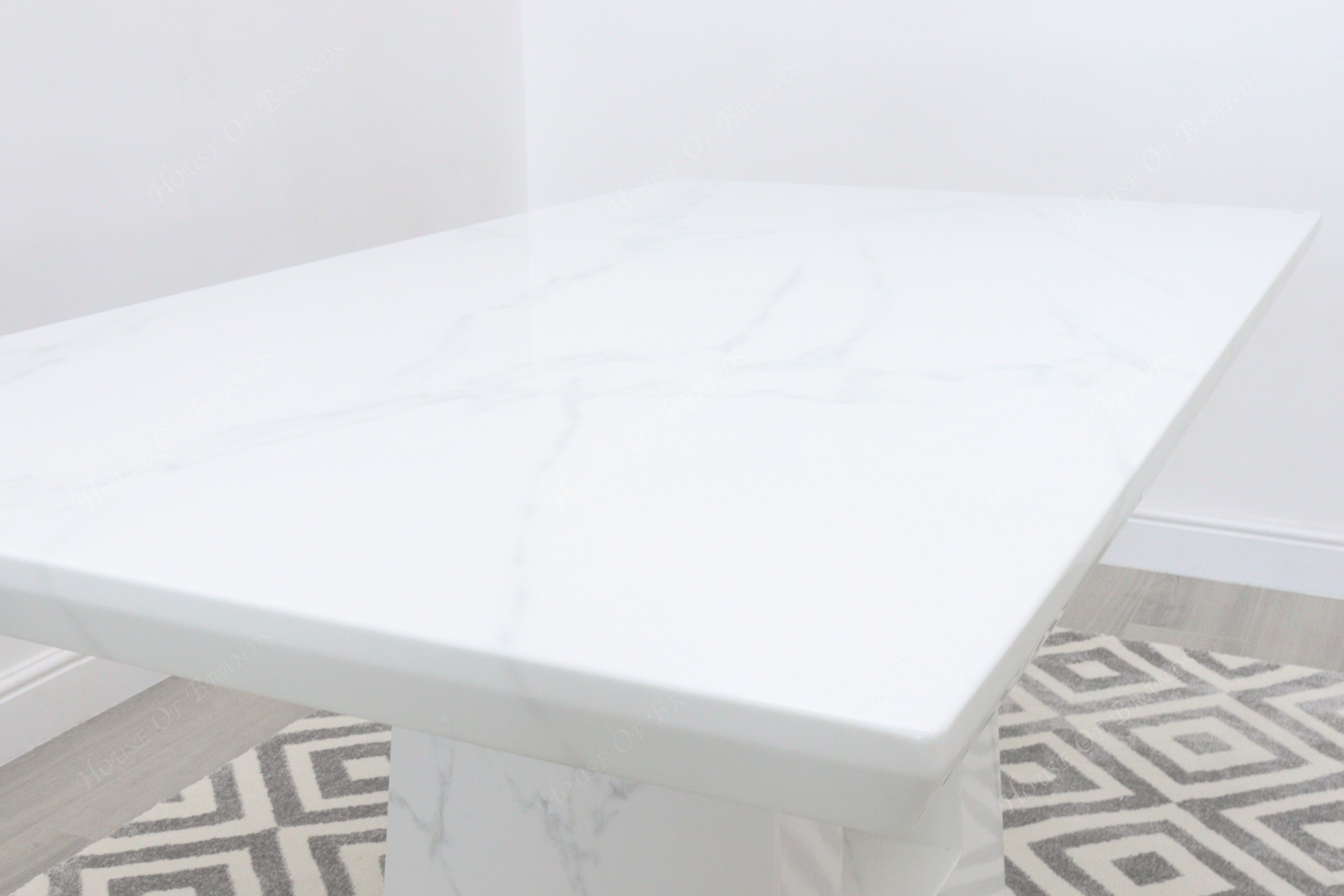 Milan White Marble Dining Table with 4 Mimi Cream Leather Dining Chairs