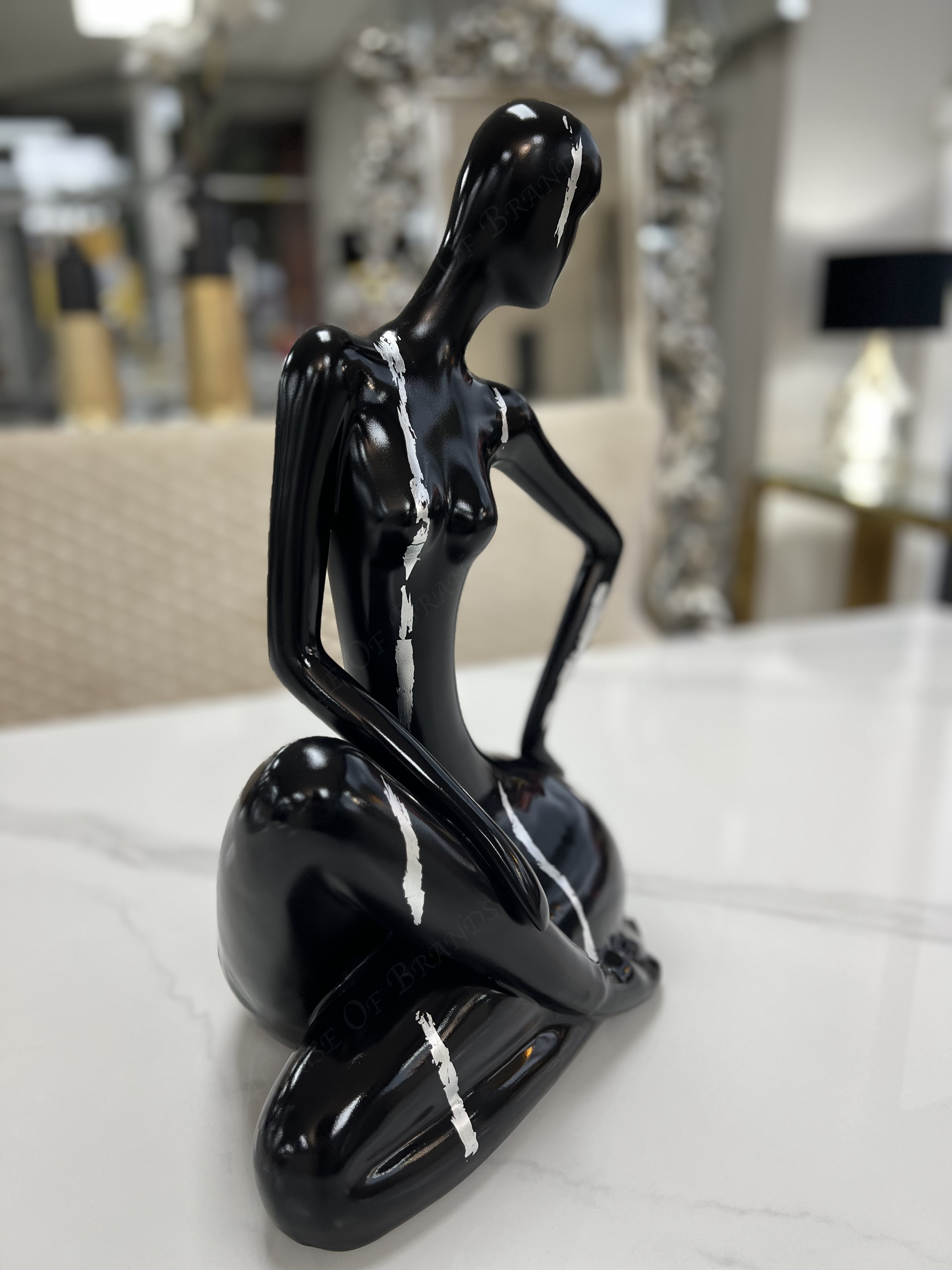 Bespoke Black and Silver Ceramic Sitting Lady