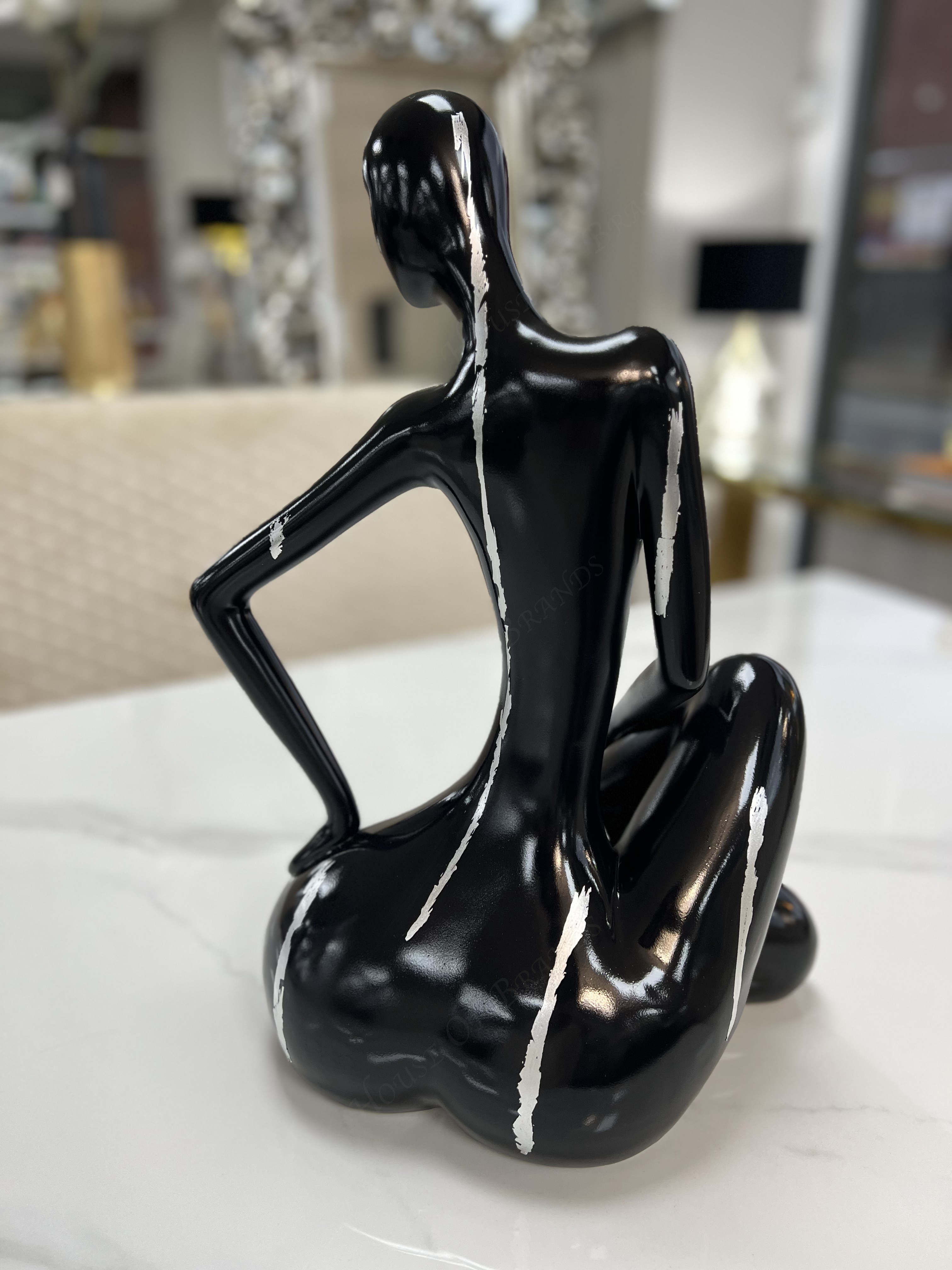 Bespoke Black and Silver Ceramic Sitting Lady