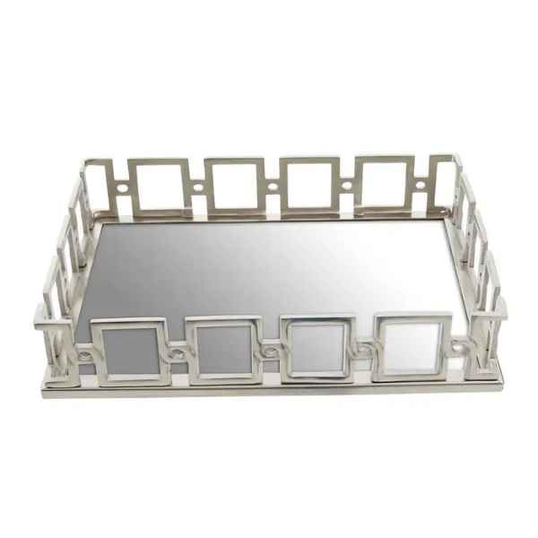 RHODA RECTANGLE NICKLE FINISH MIRROR TRAY