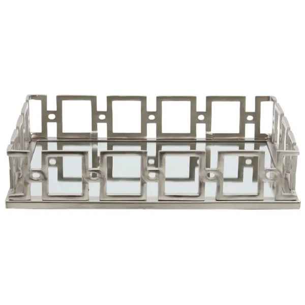 RHODA RECTANGLE NICKLE FINISH MIRROR TRAY