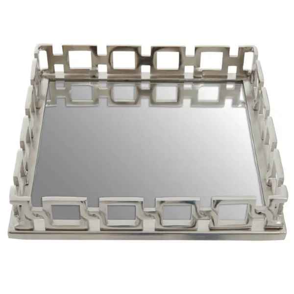 RHODA SQUARE NICKLE FINISH MIRROR TRAY