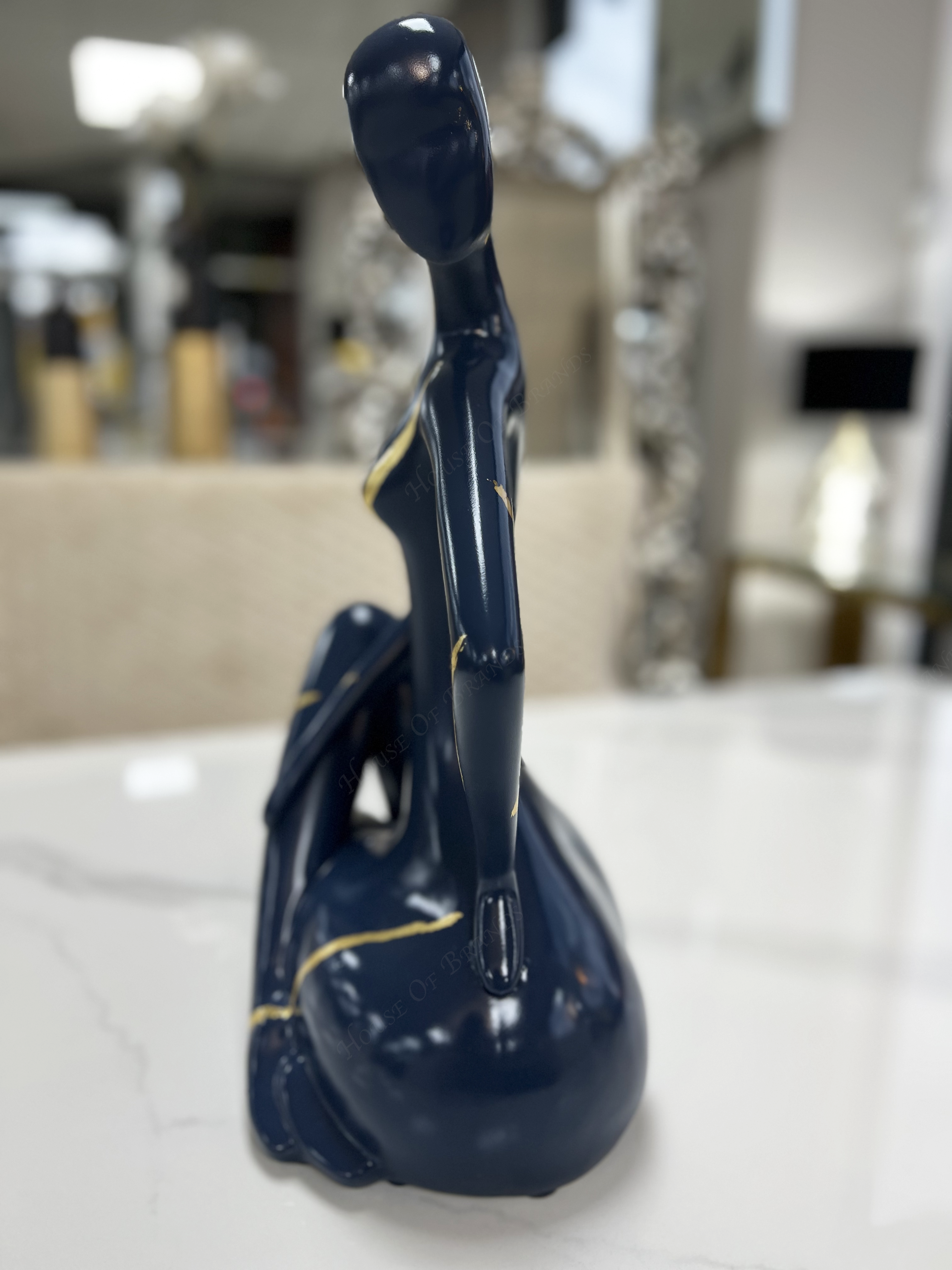 Bespoke Blue and Gold Ceramic Sitting Lady