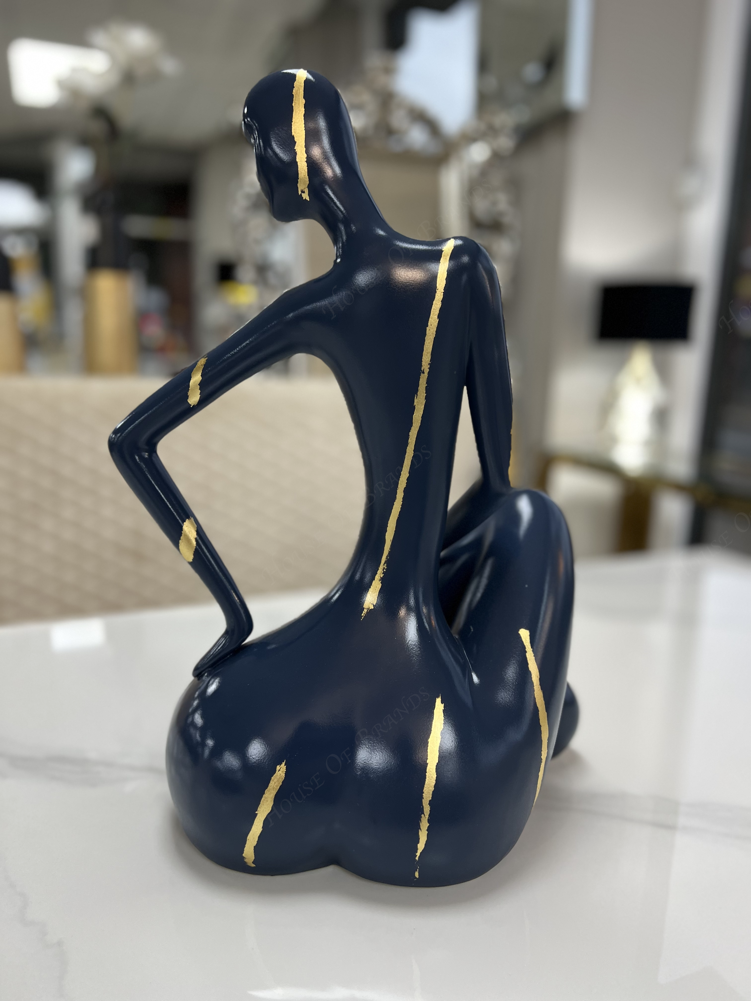 Bespoke Blue and Gold Ceramic Sitting Lady