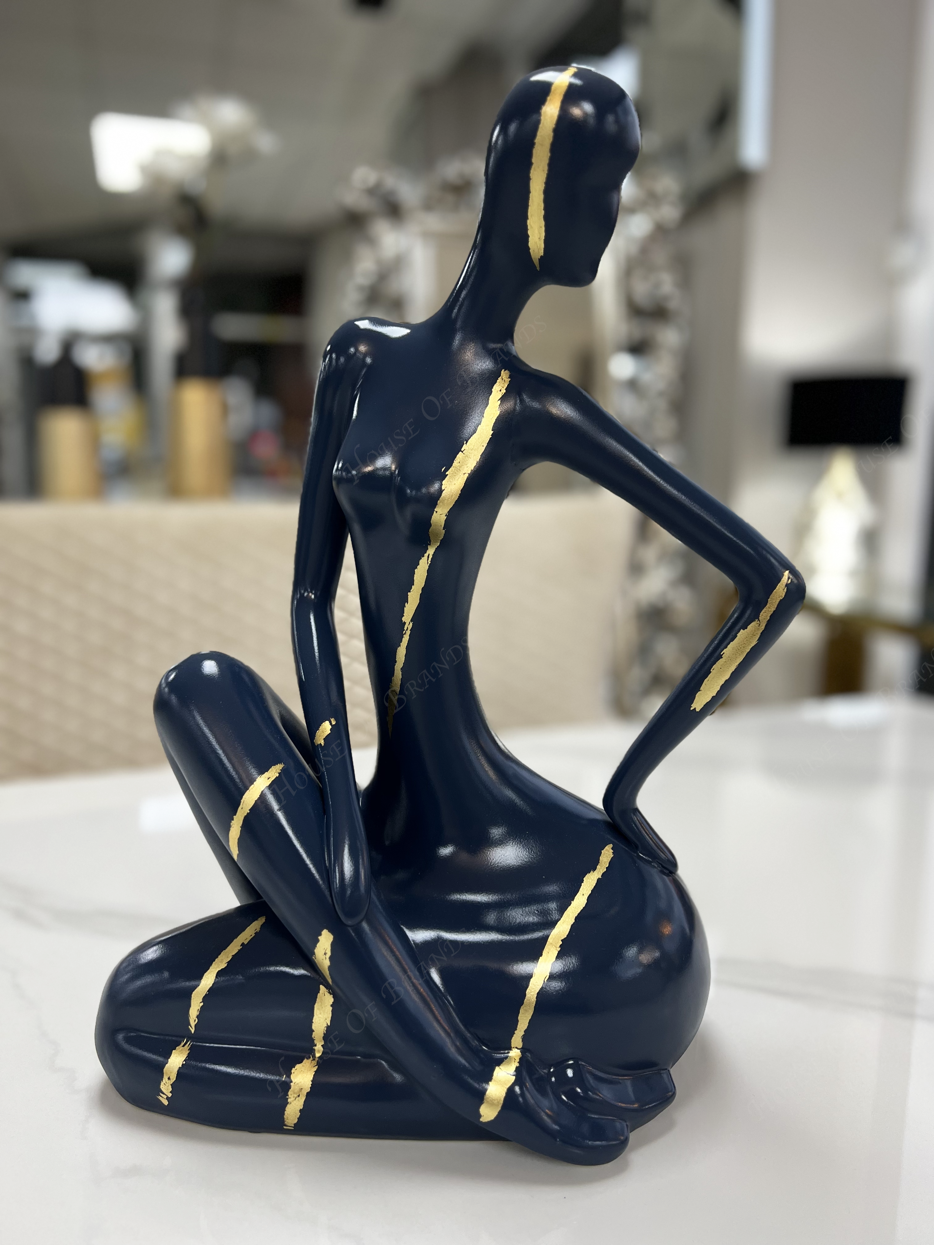 Bespoke Blue and Gold Ceramic Sitting Lady