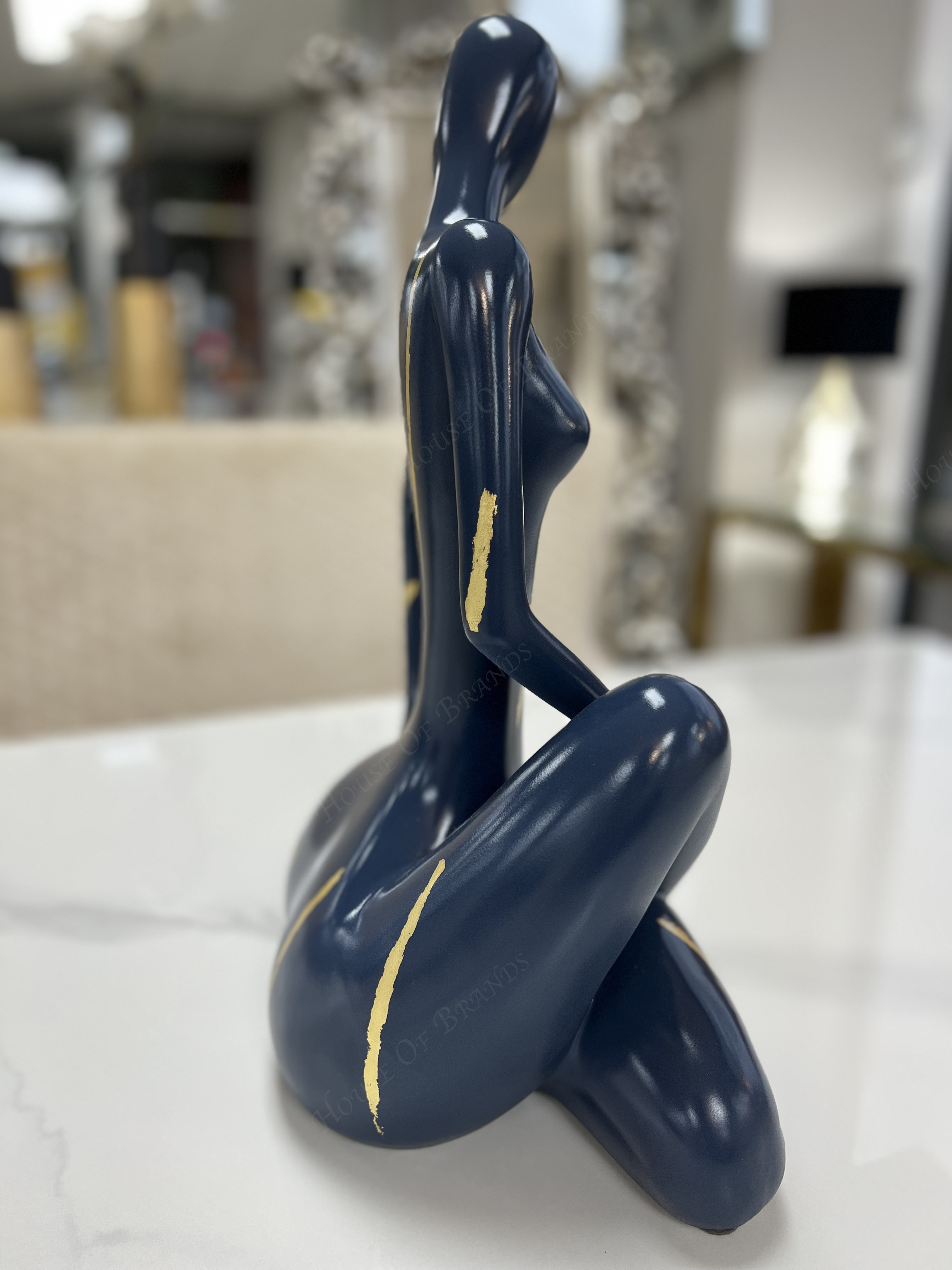 Bespoke Blue and Gold Ceramic Sitting Lady