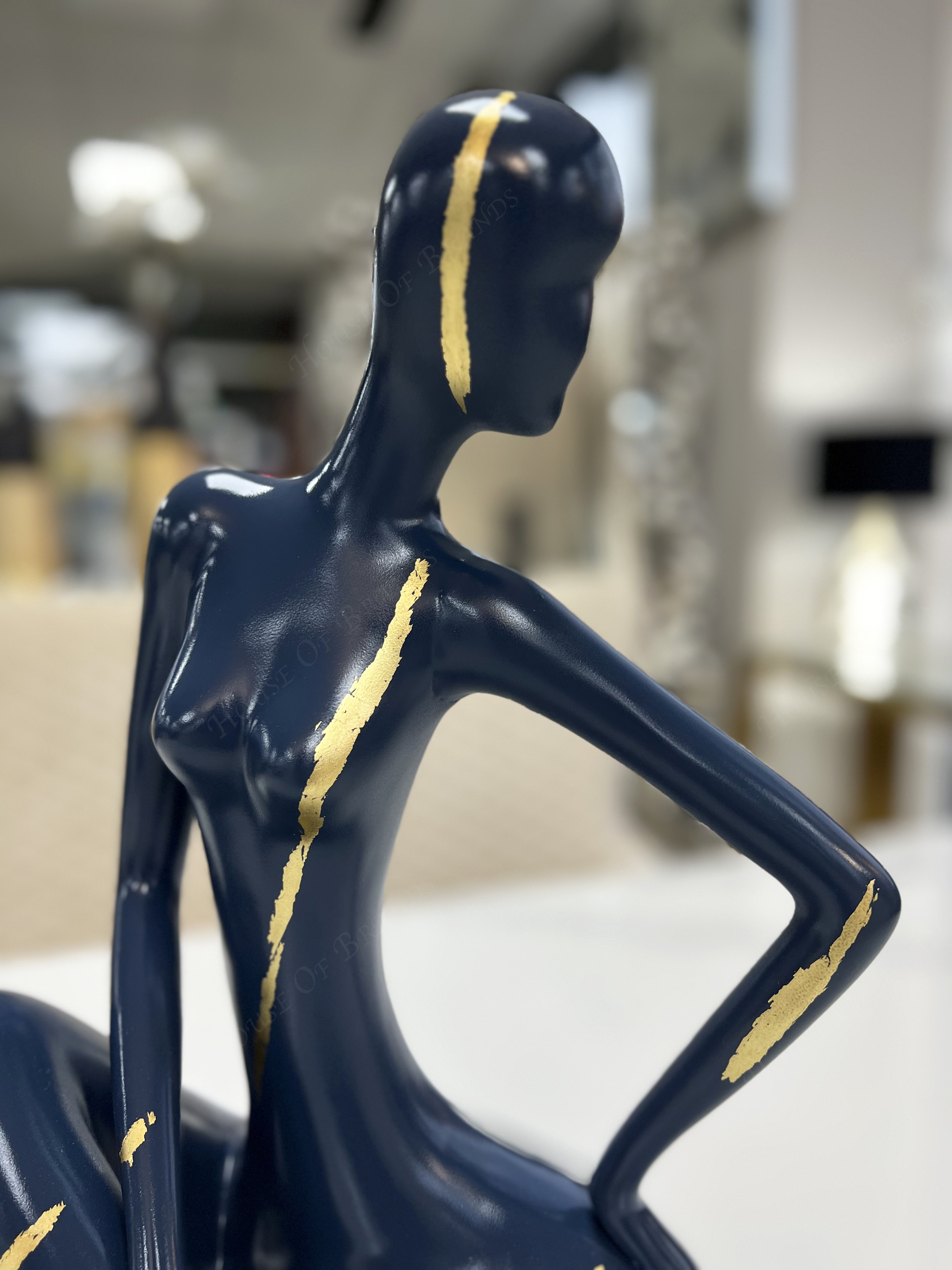 Bespoke Blue and Gold Ceramic Sitting Lady