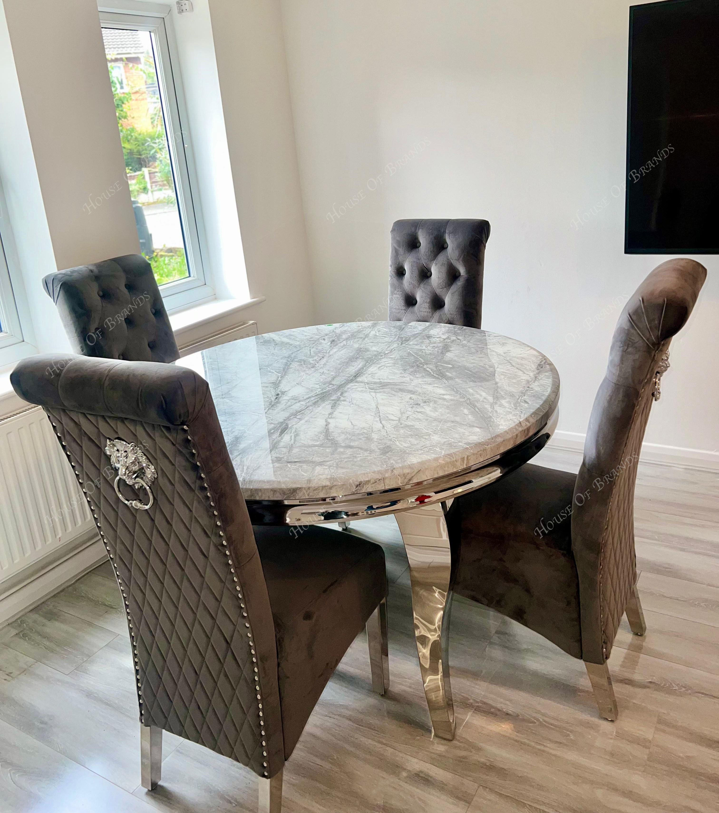 130cm Round Louis Marble Dining Table with 4 Emma Chairs
