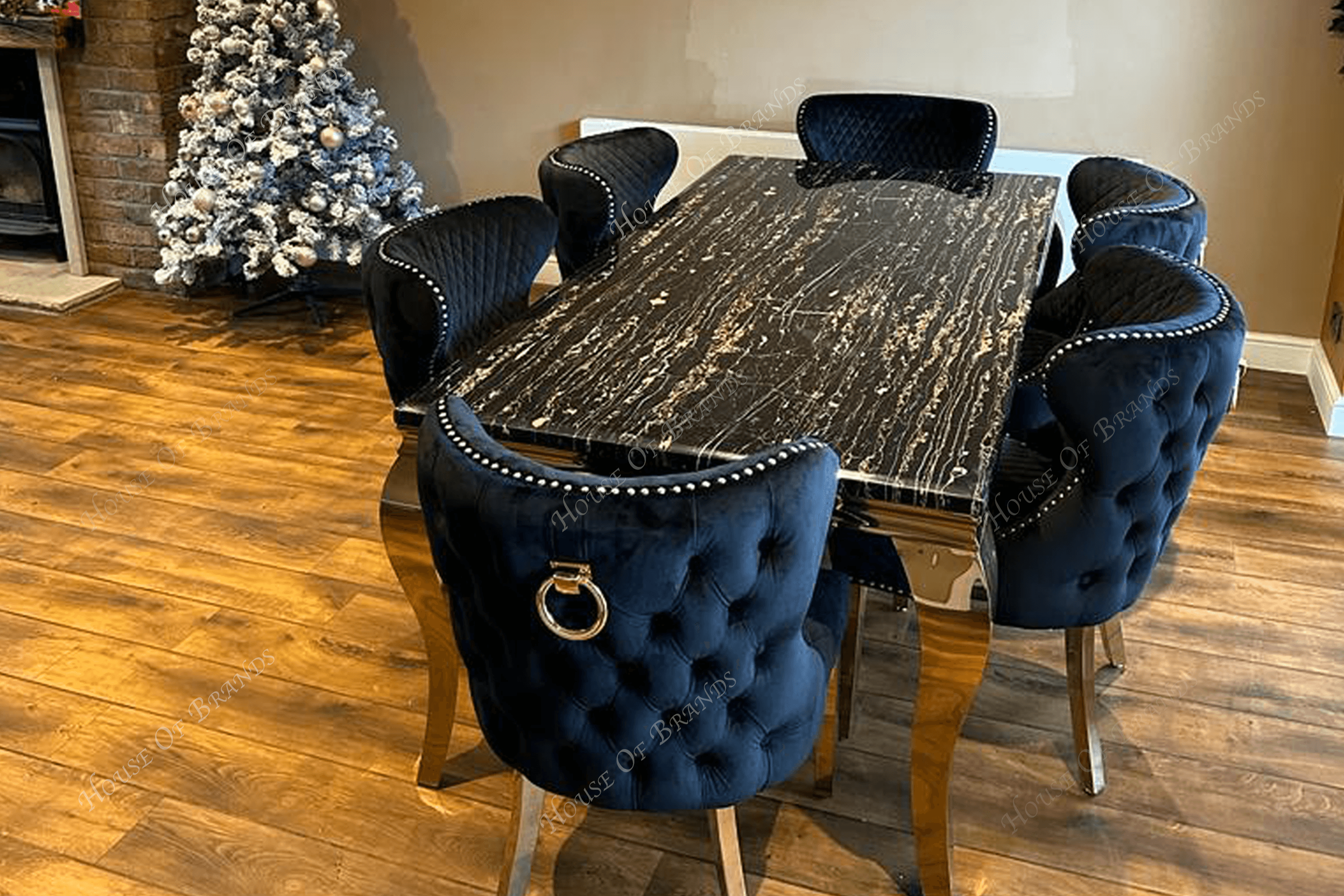 Black & Gold Rome Table with Black & Gold Ring Valencia Chairs - House Of Brands