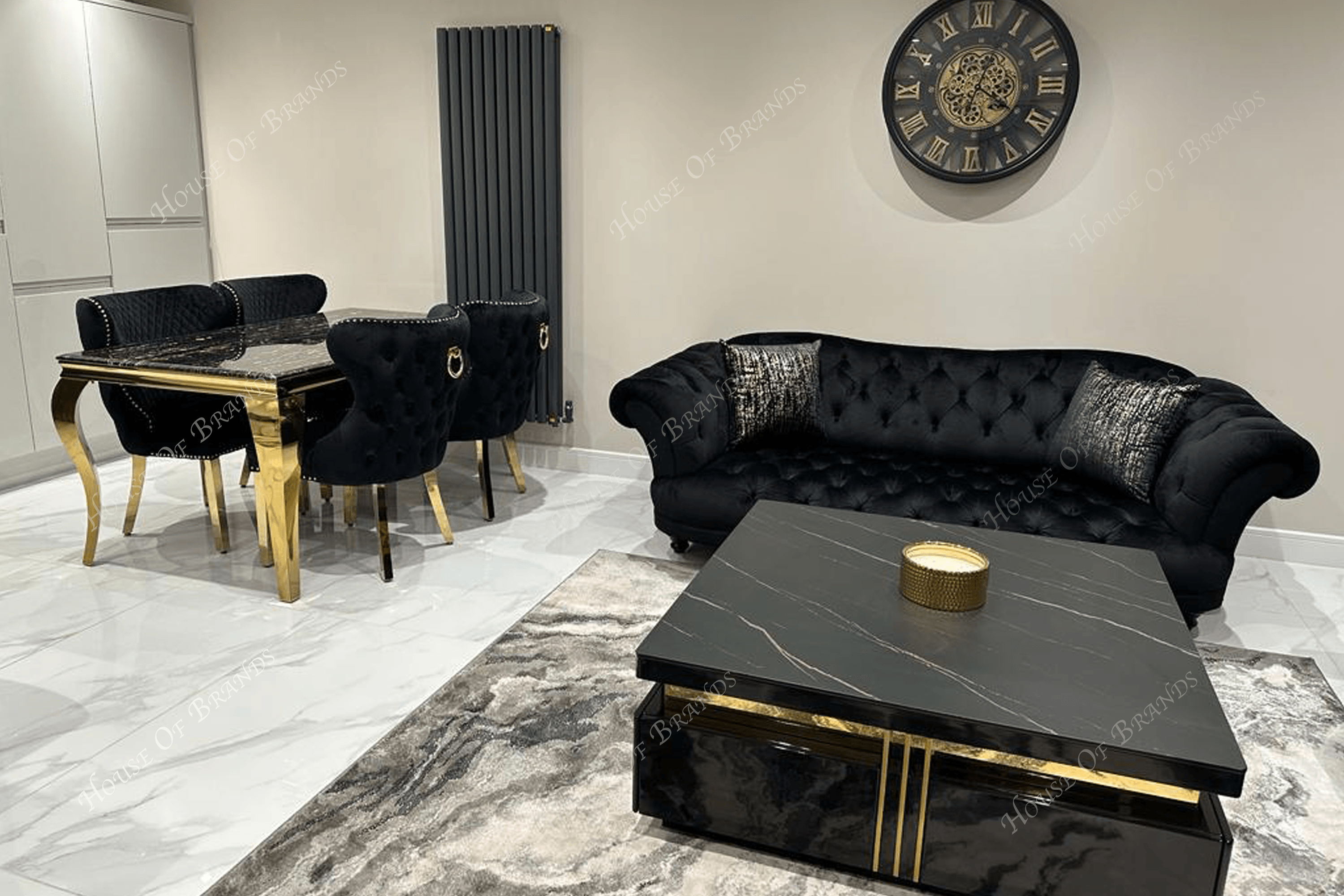 Black & Gold Rome Table with Black & Gold Ring Valencia Chairs - House Of Brands