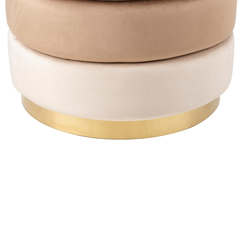 Cream & Dark Cream Round Ottoman Footstool With Gold Base